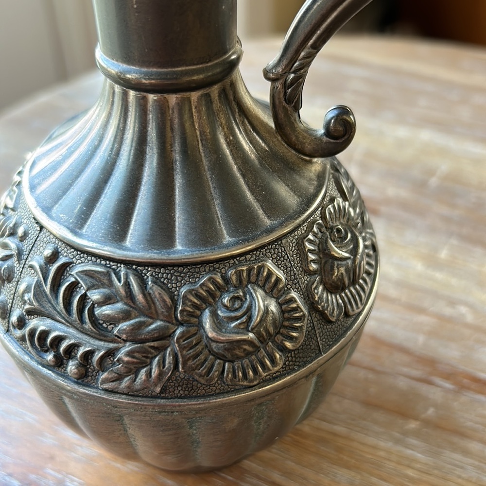 Antique Silver Pitcher / Carafe with Rose Design.  Vintage - Picture 5 of 17